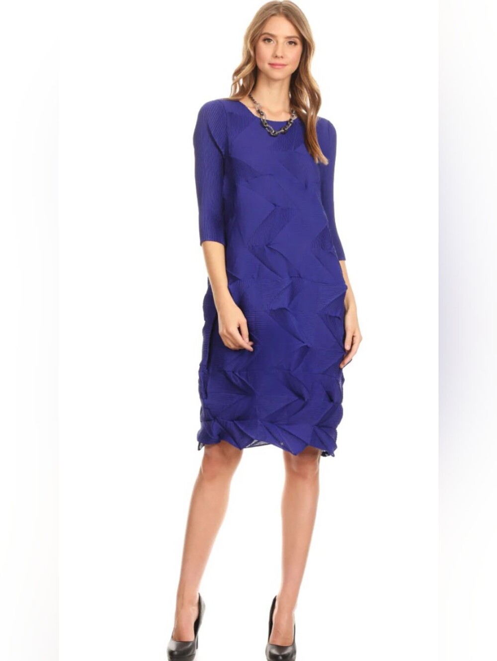 Blue Textured ORAGAMI Sheath Dress - Vanite COUTURE